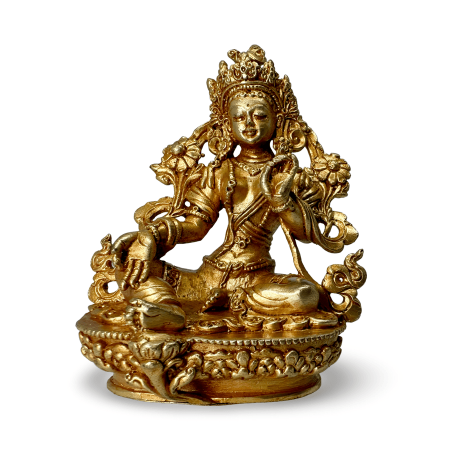 Kleinformatige vergoldete Kupferstatue «Grüne Tara» - Atelier Tibet