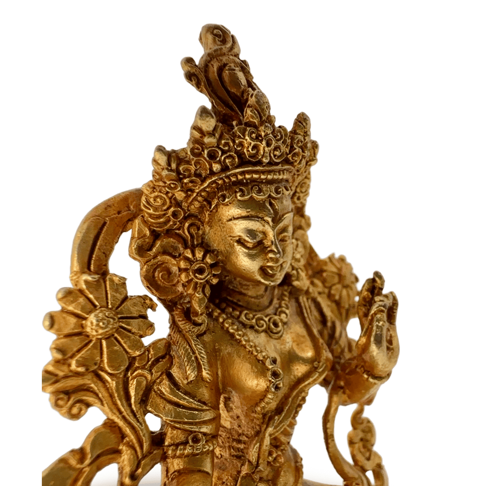 Kleinformatige vergoldete Kupferstatue «Weisse Tara» - Atelier Tibet