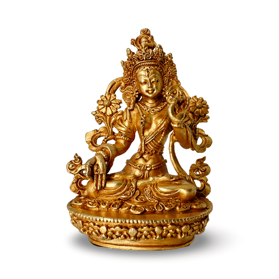Kleinformatige vergoldete Kupferstatue «Weisse Tara» - Atelier Tibet