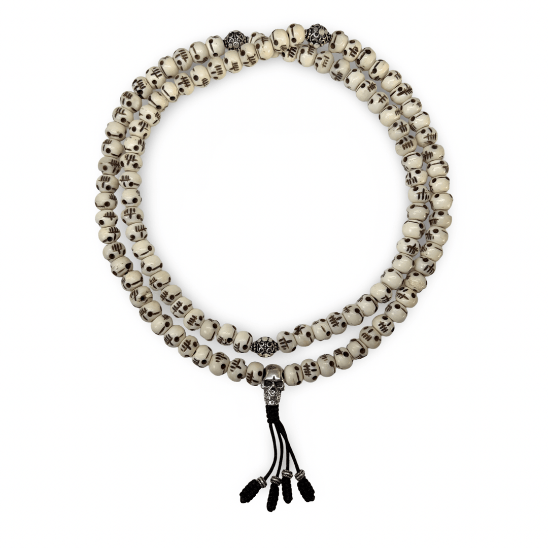 Knochen-Mala mit Silberschädel - Atelier Tibet
