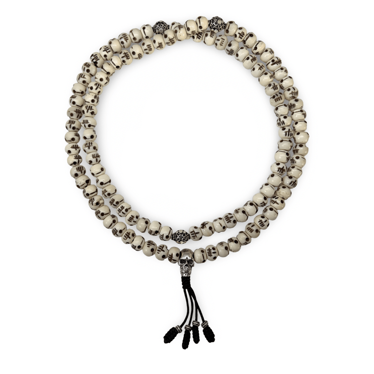 Knochen-Mala mit Silberschädel - Atelier Tibet