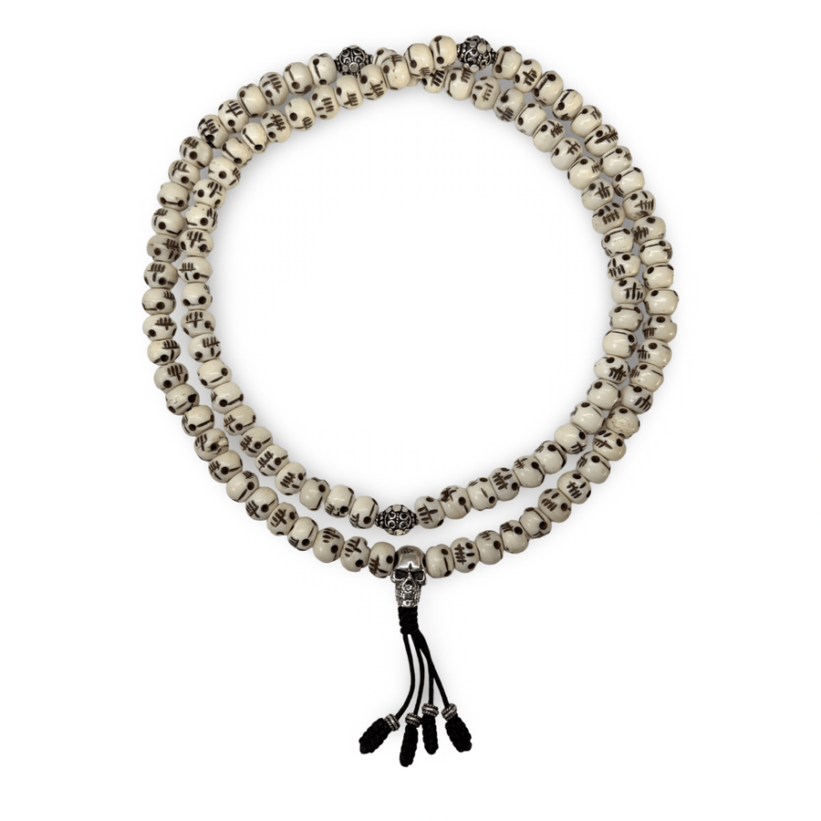 Knochen-Mala mit Silberschädel - Atelier Tibet