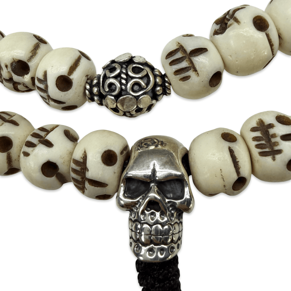 Knochen-Mala mit Silberschädel - Atelier Tibet