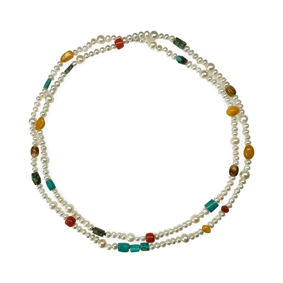 Korallen - , Bernstein - , Türkis - und Süsswasserperlen - Kette - Atelier Tibet