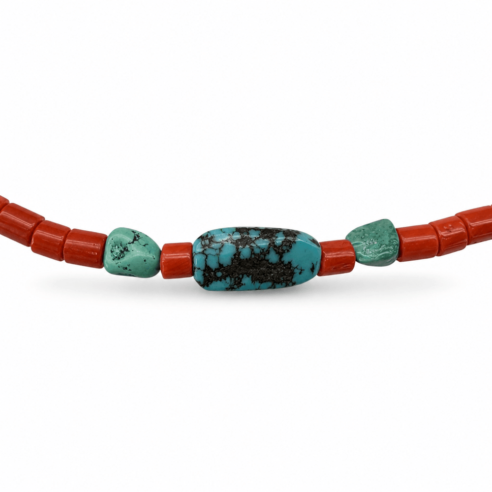 Korallen - Kette mit Tibet - Türkis – alte Bestände - Atelier Tibet