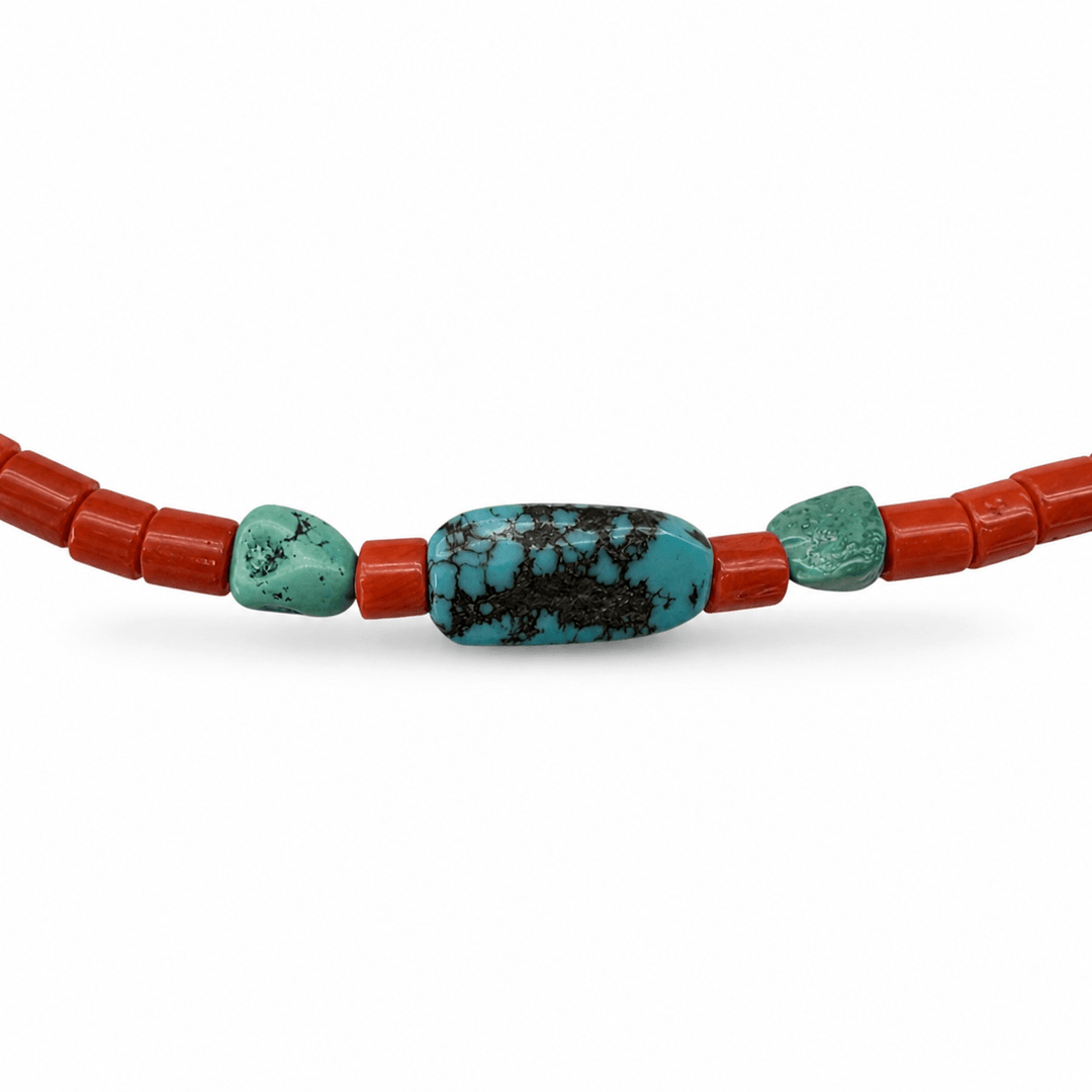 Korallen - Kette mit Tibet - Türkis – alte Bestände - Atelier Tibet