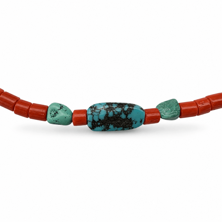 Korallen - Kette mit Tibet - Türkis – alte Bestände - Atelier Tibet
