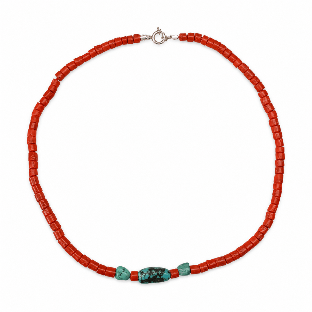 Korallen - Kette mit Tibet - Türkis – alte Bestände - Atelier Tibet