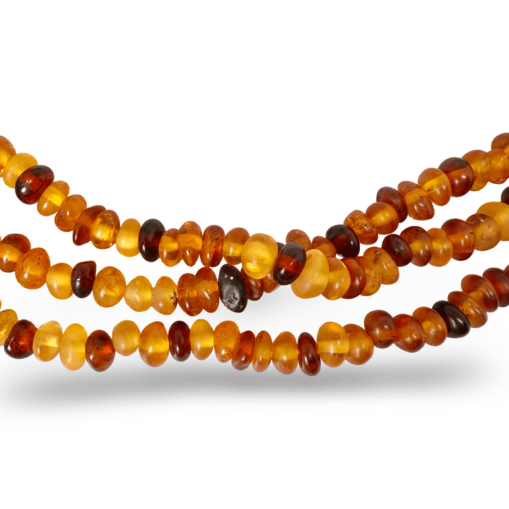 Lange Dreifach - Halskette aus verschiedenfargbigen Bernsteinen - Atelier Tibet