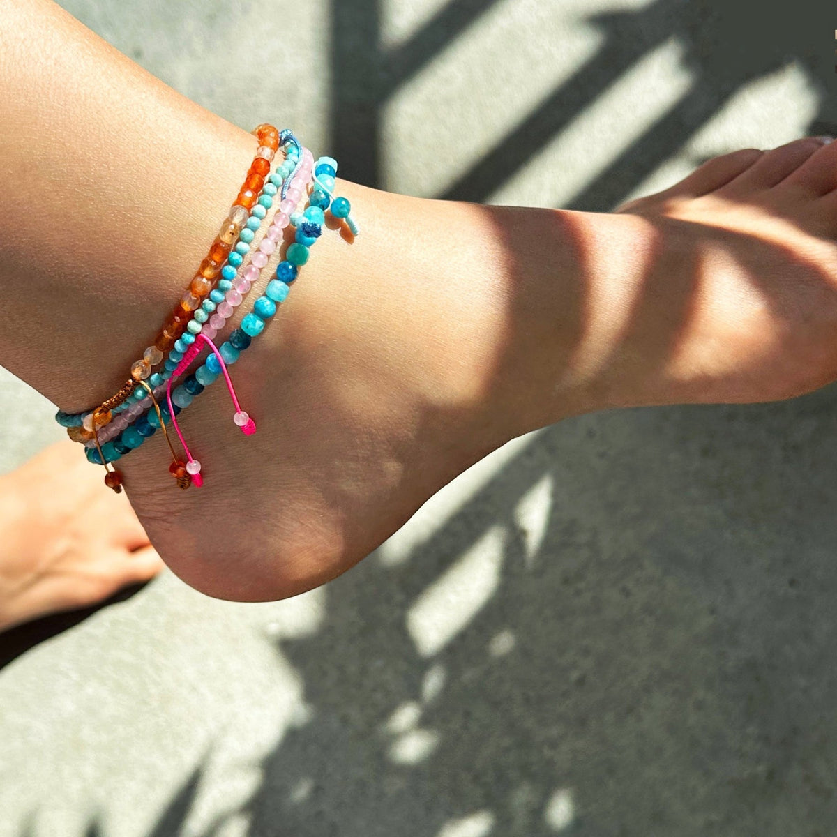 Lapis - , Amazonit - und Apatit Fusskette - Atelier Tibet