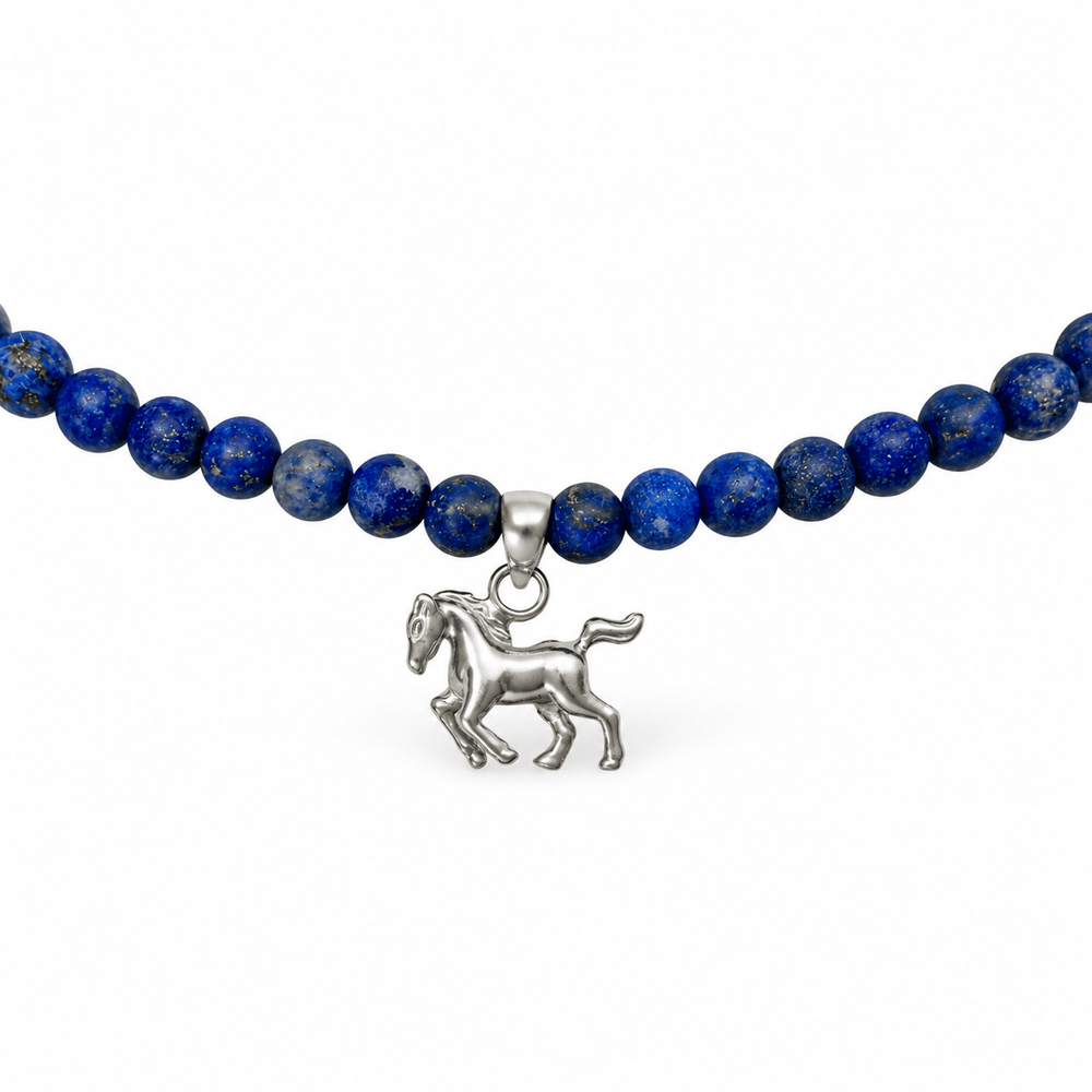 Lapis Lazuli-Kette mit Pferde-Anhänger aus Silber - Atelier Tibet