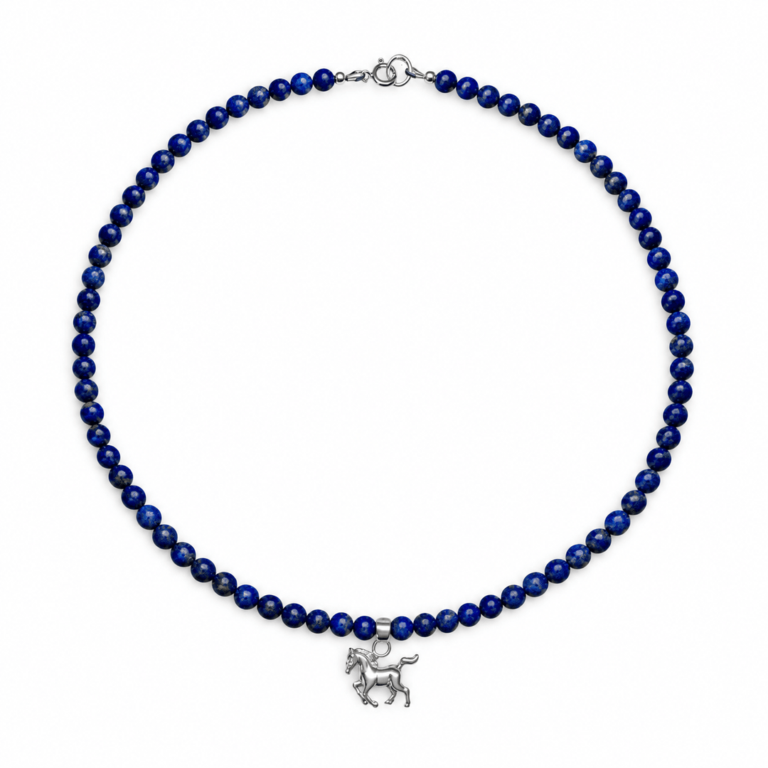 Lapis Lazuli-Kette mit Pferde-Anhänger aus Silber - Atelier Tibet