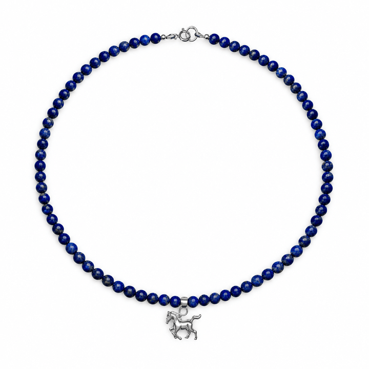 Lapis Lazuli-Kette mit Pferde-Anhänger aus Silber - Atelier Tibet