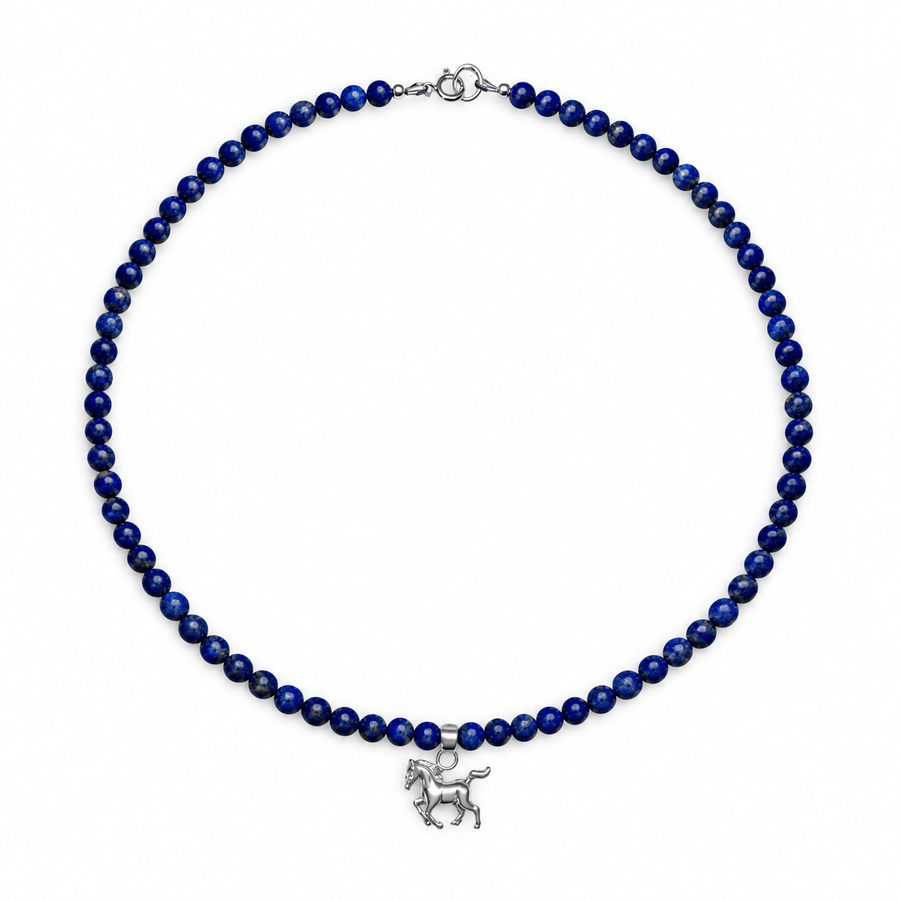 Lapis Lazuli-Kette mit Pferde-Anhänger aus Silber - Atelier Tibet