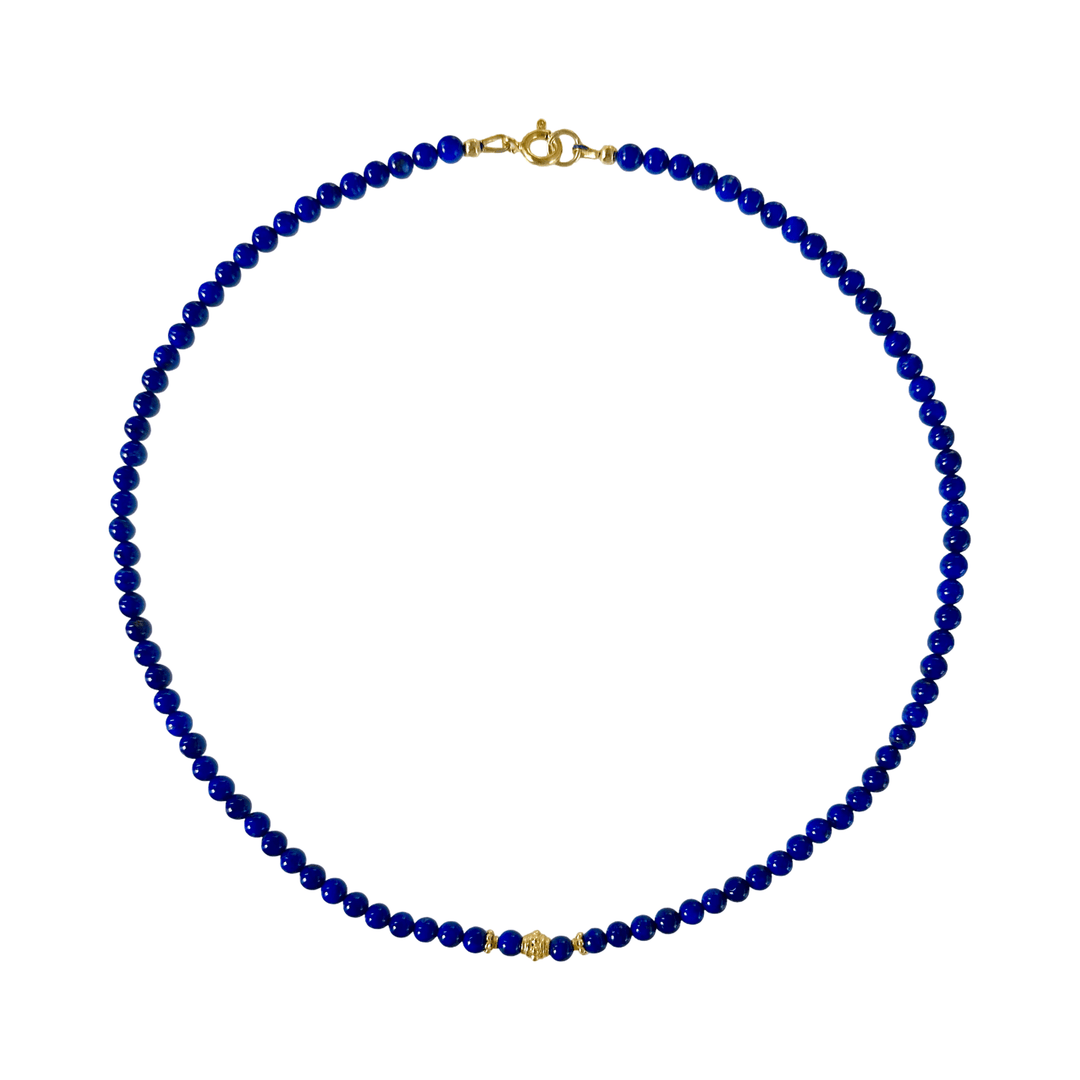 Lapis Lazuli - Kette mit vergoldeten Silberperlen - Atelier Tibet