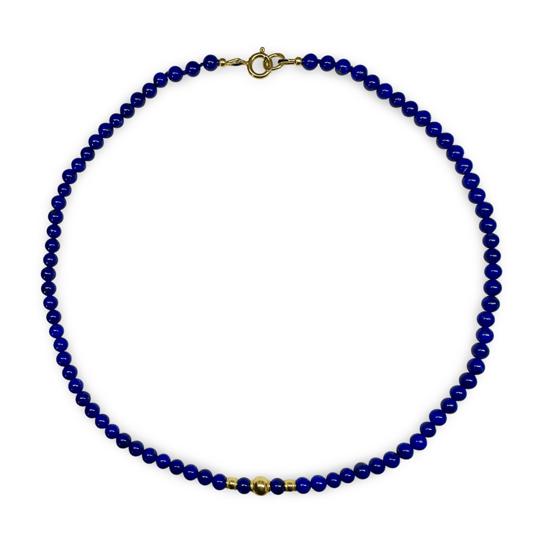 Lapis Lazuli - Kette mit vergoldeten Silberperlen - Atelier Tibet
