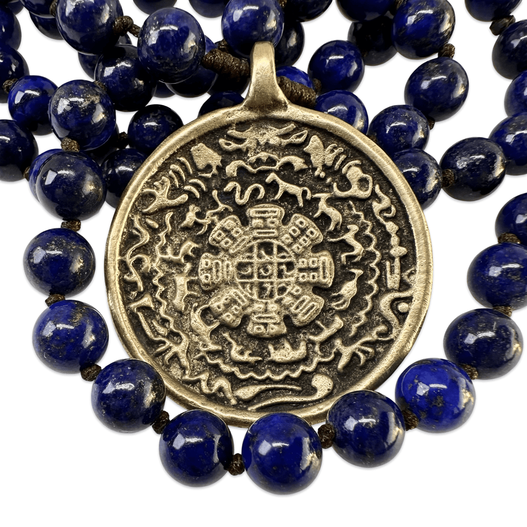 Lapis Lazuli Mala mit Schutz - Amulett - Atelier Tibet