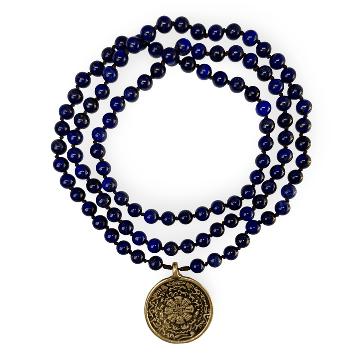 Lapis Lazuli Mala mit Schutz - Amulett - Atelier Tibet