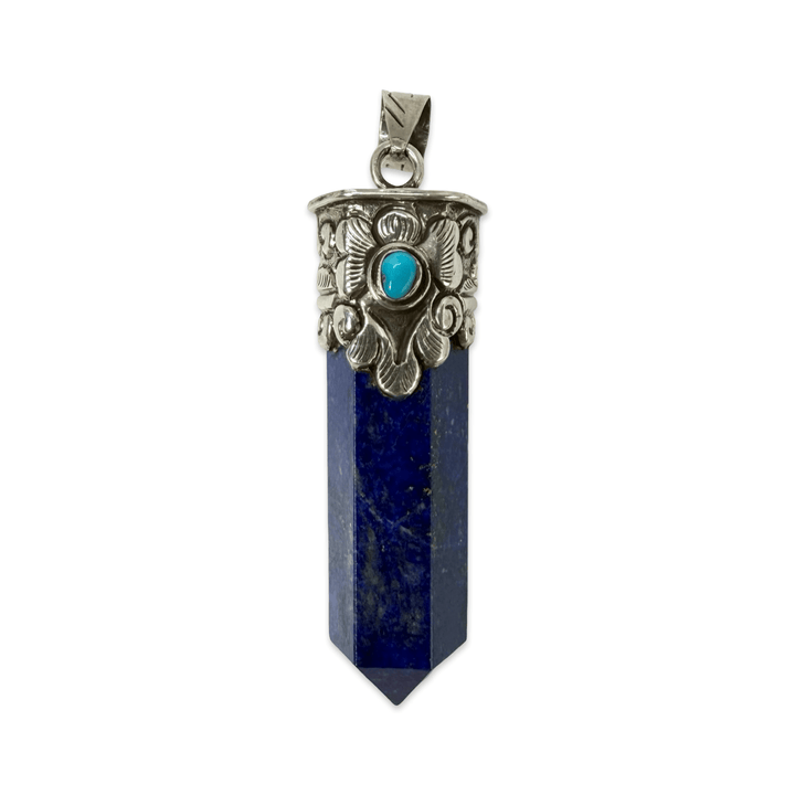 Lapislazuli-Anhänger mit Silberfassung und Türkis - Atelier Tibet