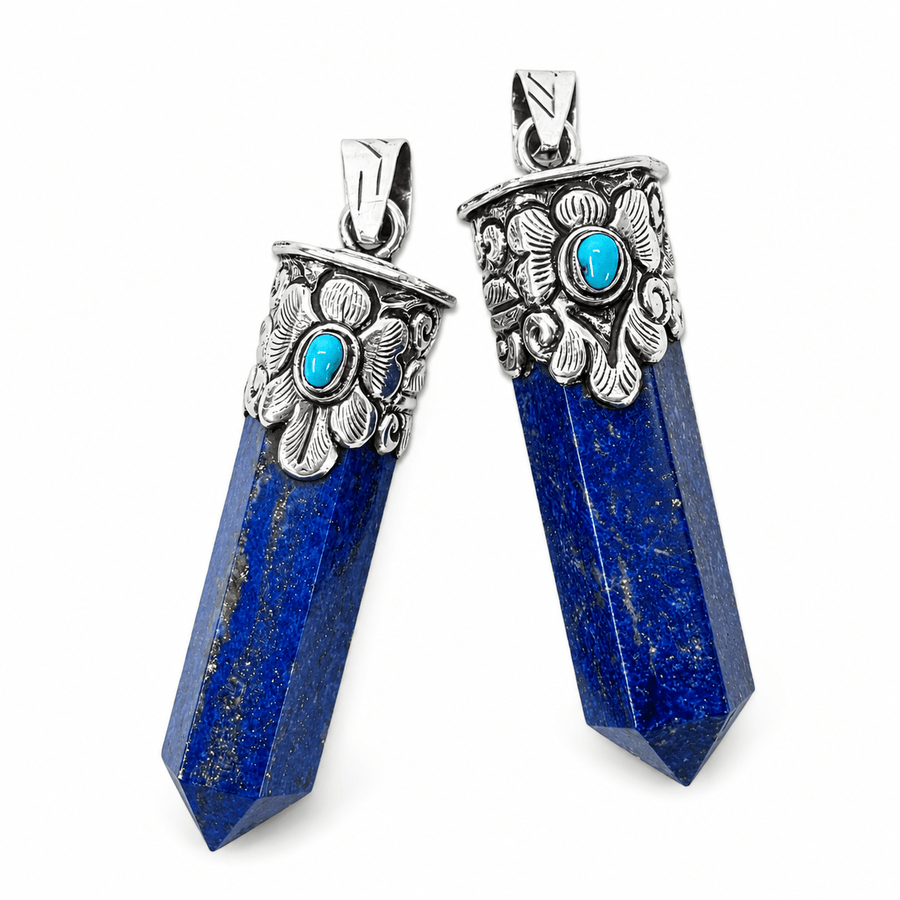 Lapislazuli-Anhänger mit Silberfassung und Türkis - Atelier Tibet