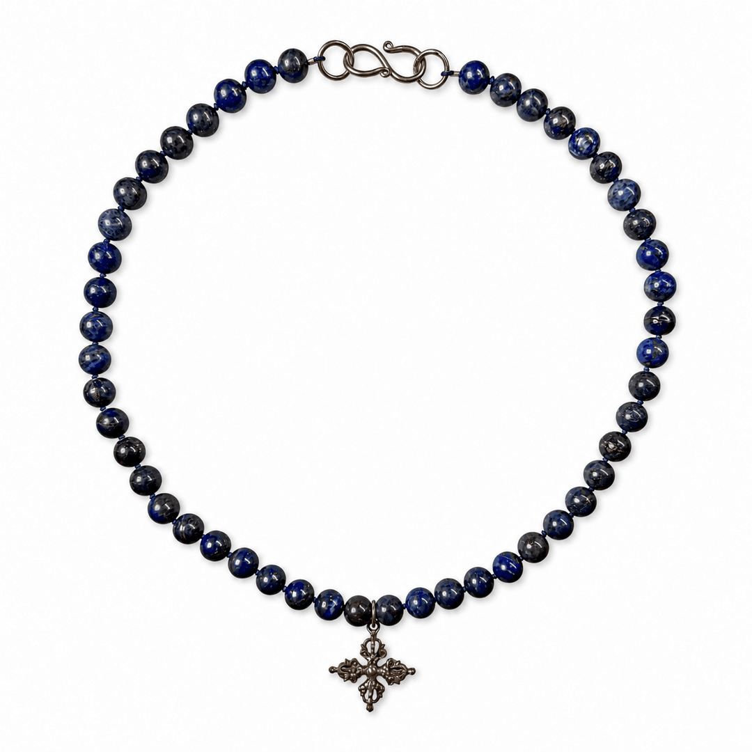 Lapislazuli-Kette mit Doppelvajra – Silber - Atelier Tibet