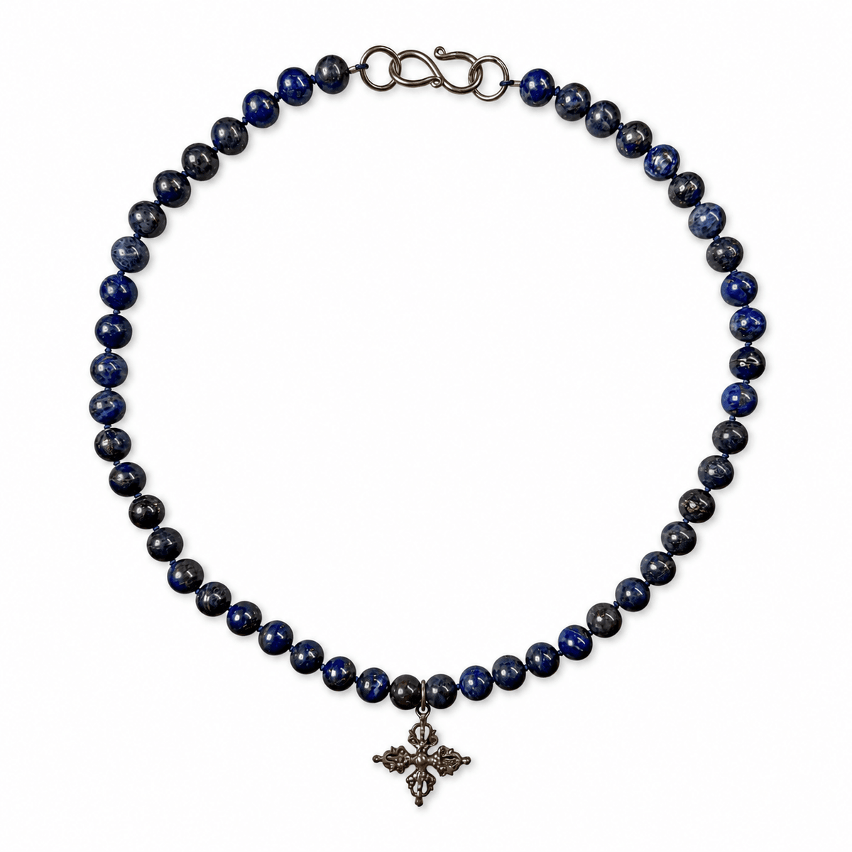Lapislazuli-Kette mit Doppelvajra – Silber - Atelier Tibet