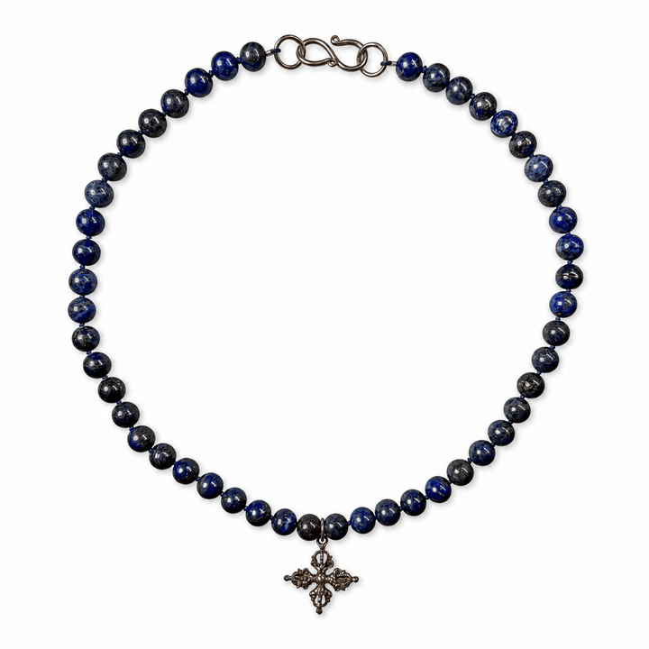 Lapislazuli-Kette mit Doppelvajra – Silber - Atelier Tibet