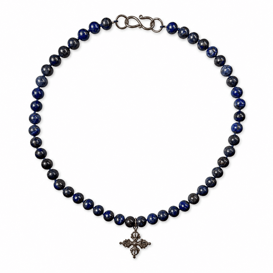 Lapislazuli-Kette mit Doppelvajra – Silber - Atelier Tibet