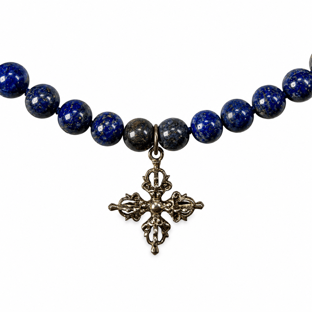 Lapislazuli-Kette mit Doppelvajra – Silber - Atelier Tibet