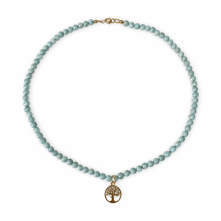 Larimar Halskette mit goldenem Lebensbaum - Anhänger - Atelier Tibet