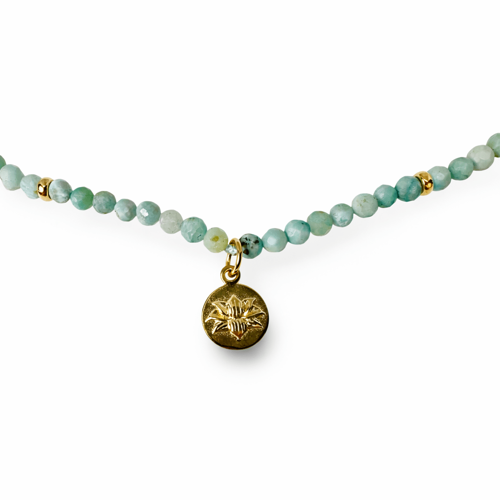 Larimar - Halskette mit Lotus - Anhänger - Atelier Tibet