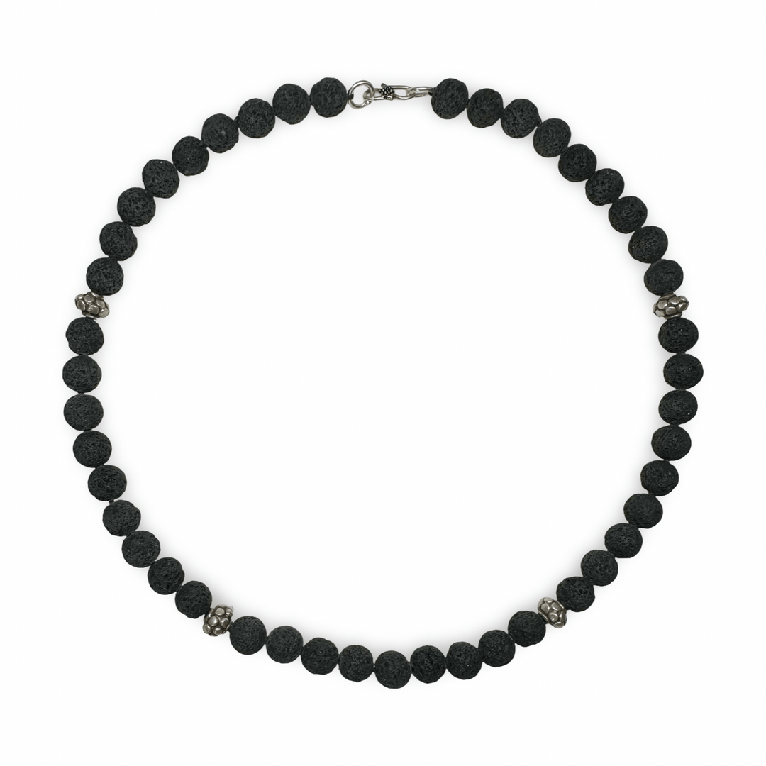 Lava - Kette mit Silber - Perlen - Atelier Tibet
