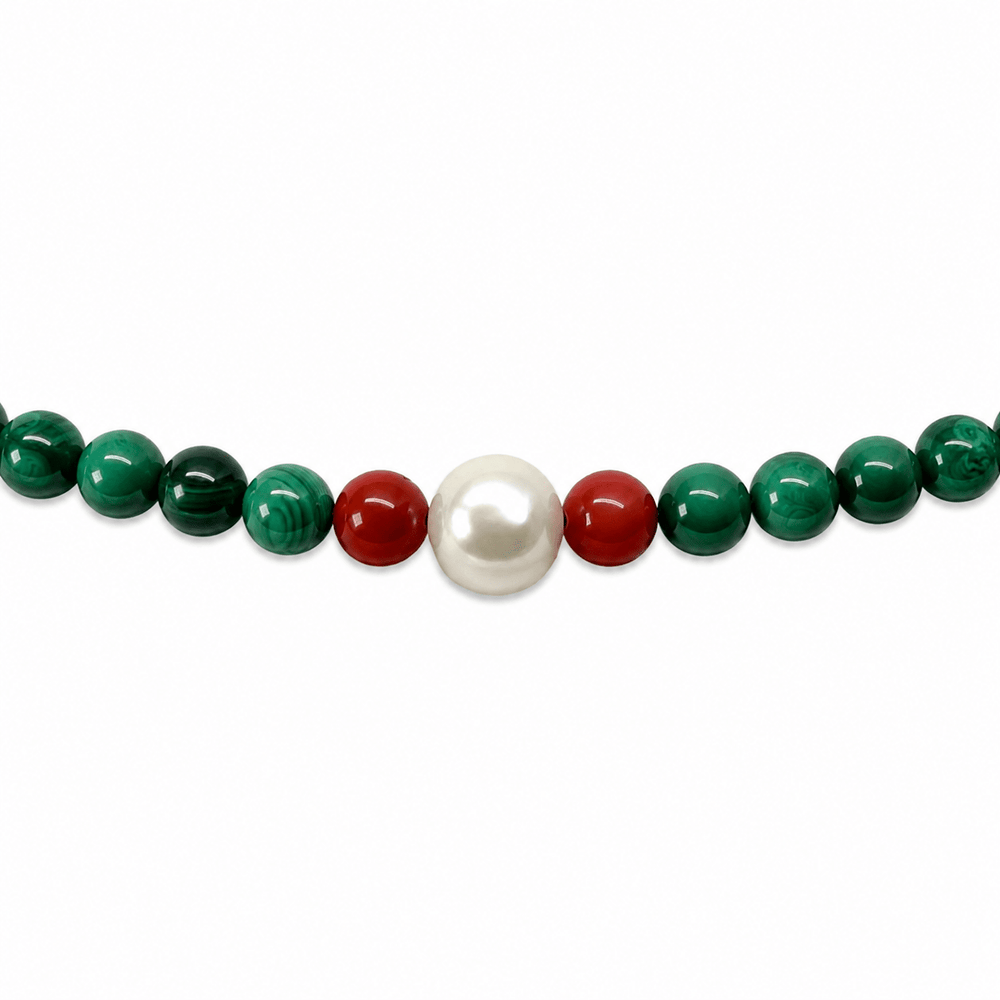 Lebhafte Malachit-Kette mit Süsswasserperle - Atelier Tibet