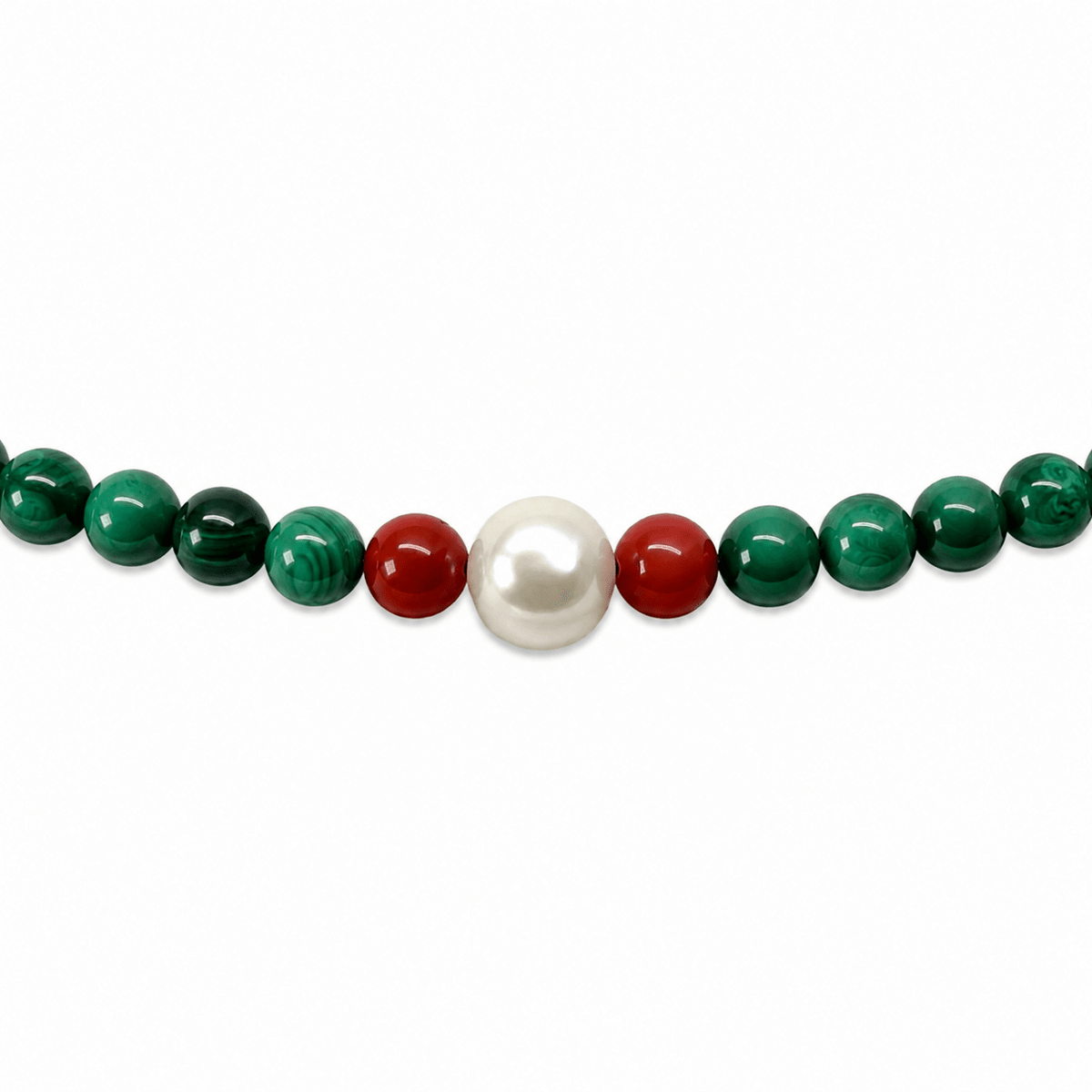 Lebhafte Malachit-Kette mit Süsswasserperle - Atelier Tibet