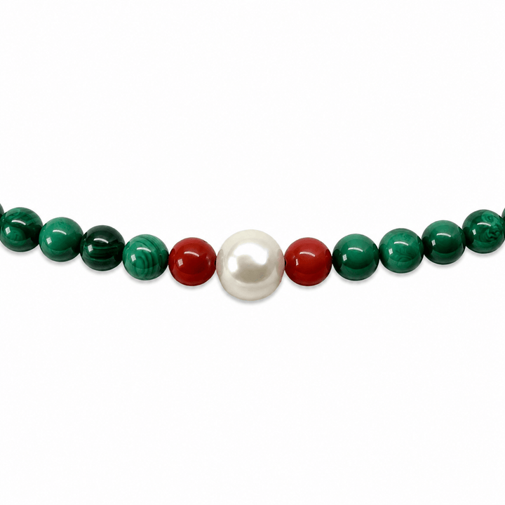 Lebhafte Malachit-Kette mit Süsswasserperle - Atelier Tibet
