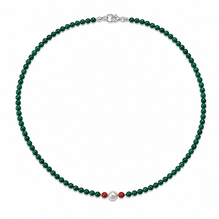Lebhafte Malachit-Kette mit Süsswasserperle - Atelier Tibet