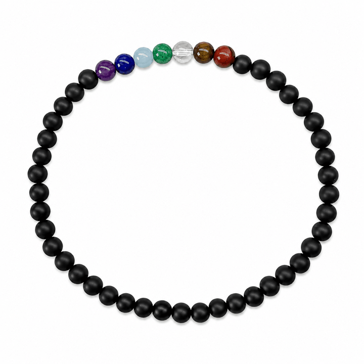 Lebhaftes elastisches 7-Chakra-Armband aus Onyx - Atelier Tibet