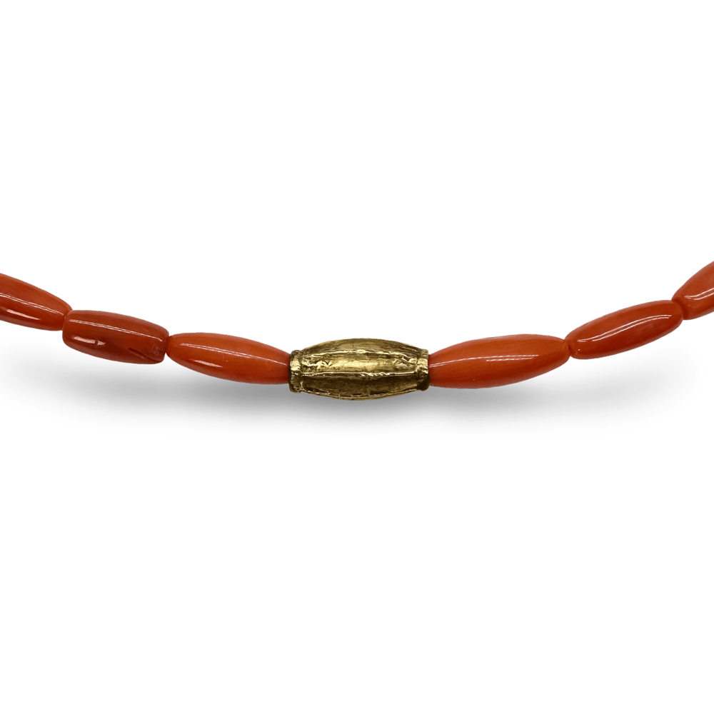 Limited Edition 18: Zierliche Kette aus Koralle und altem indischem Gold - Atelier Tibet