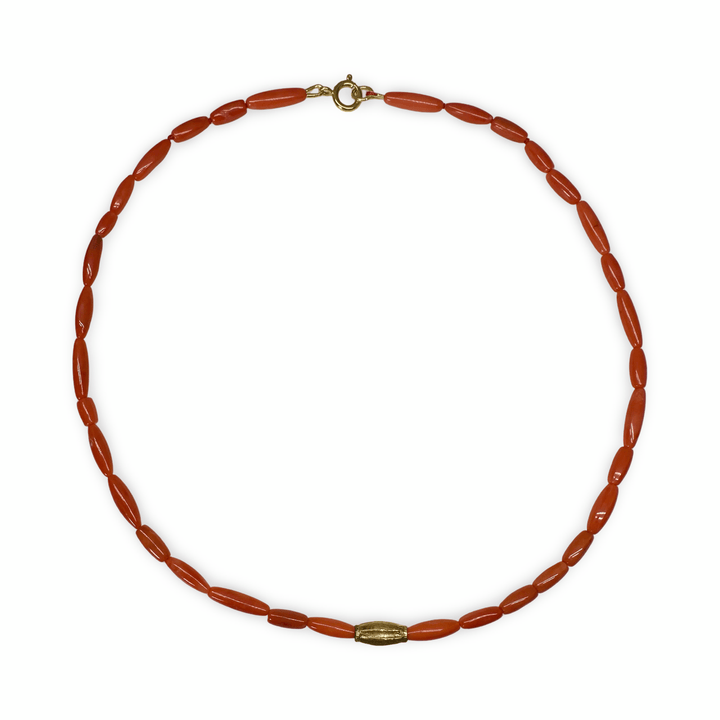 Limited Edition 18: Zierliche Kette aus Koralle und altem indischem Gold - Atelier Tibet