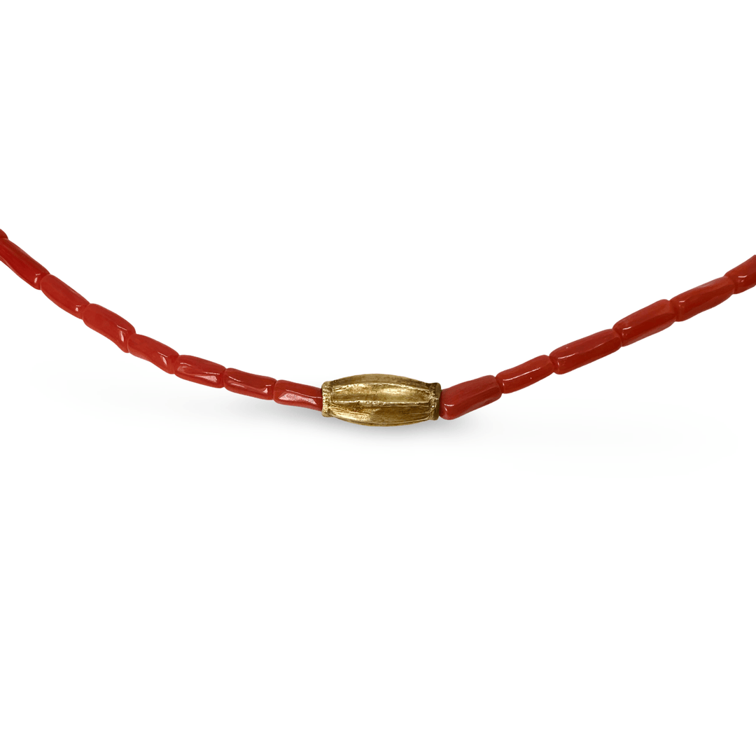 Limited Edition 18: Zierliche Kette aus Koralle und altem indischem Gold - Atelier Tibet