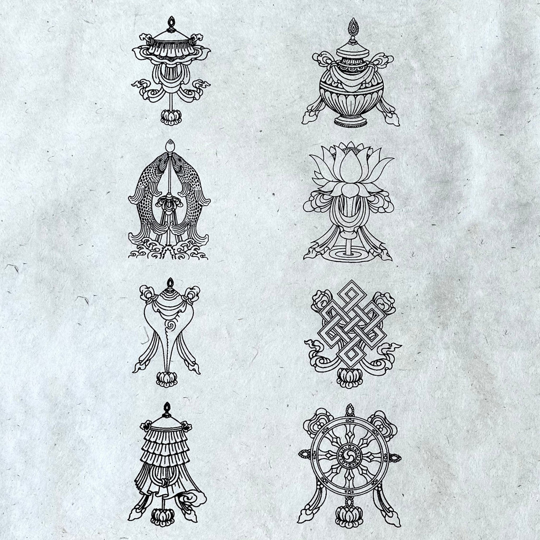 Lokta - Bogen «Glückssymbole» - Atelier Tibet