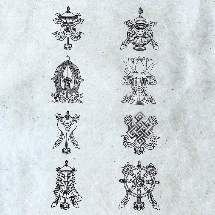Lokta - Bogen «Glückssymbole» - Atelier Tibet