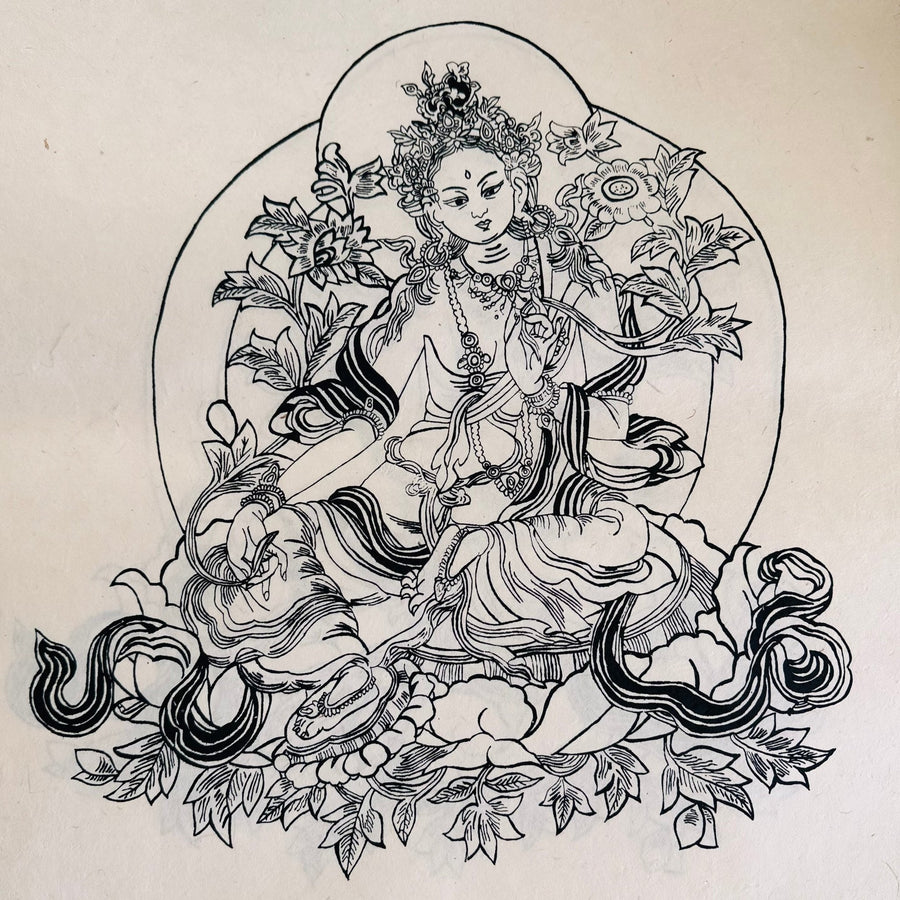 Lokta-Bogen mit Grüner Tara - Atelier Tibet