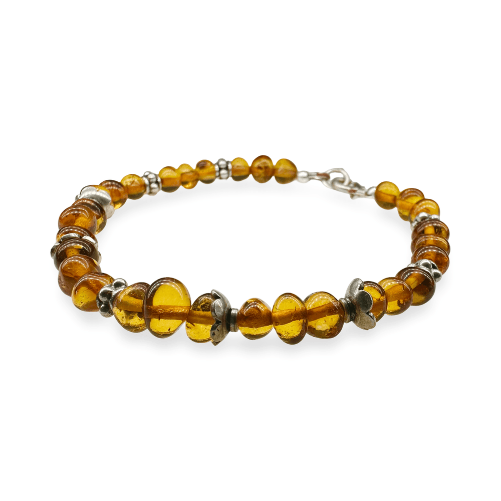 Mala - Armband aus Bernstein und Silberperlen - Atelier Tibet