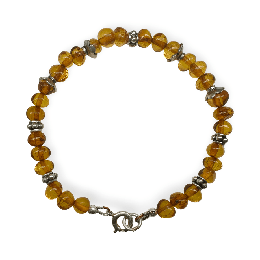 Mala - Armband aus Bernstein und Silberperlen - Atelier Tibet