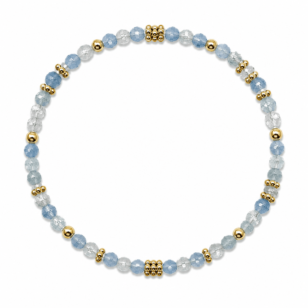 Mala Armband aus facettiertem Aquamarin und vergoldeten Silberperlen - Atelier Tibet