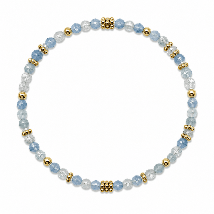 Mala Armband aus facettiertem Aquamarin und vergoldeten Silberperlen - Atelier Tibet
