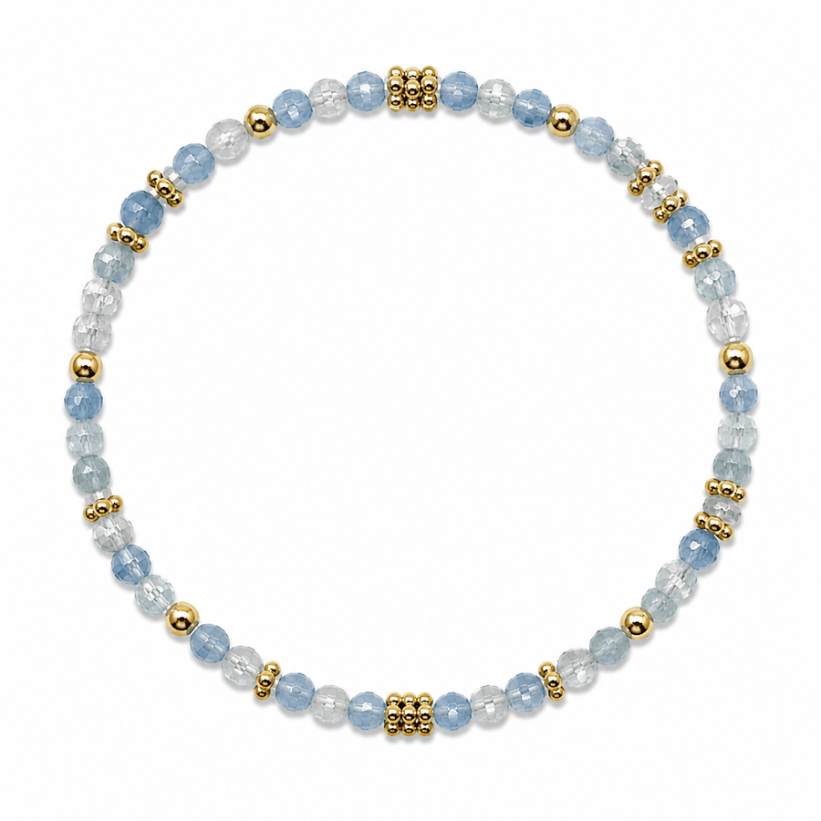 Mala Armband aus facettiertem Aquamarin und vergoldeten Silberperlen - Atelier Tibet