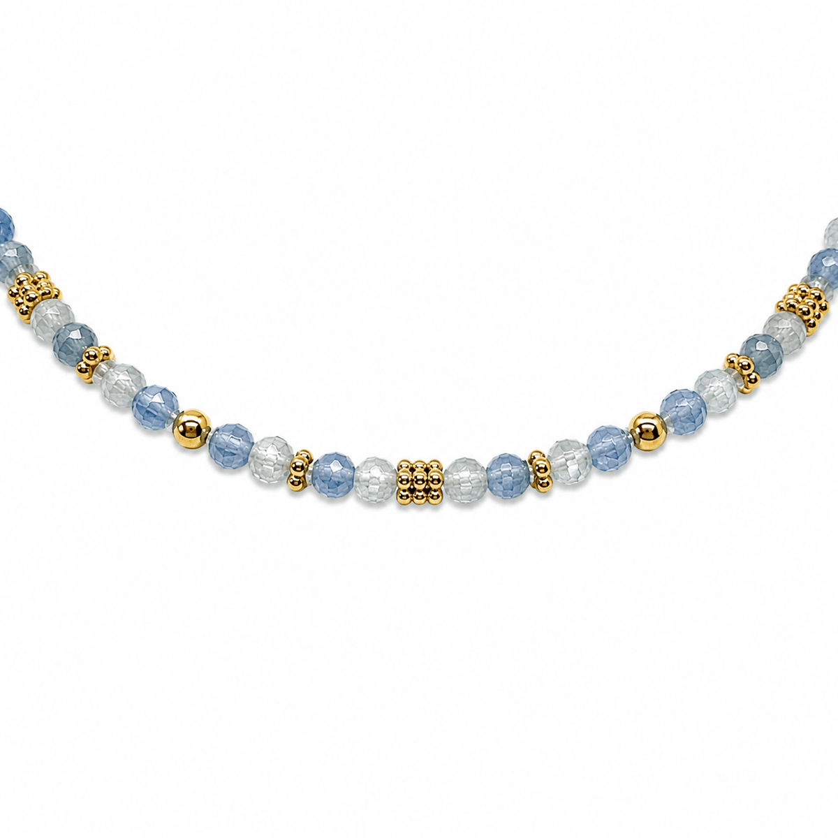 Mala Armband aus facettiertem Aquamarin und vergoldeten Silberperlen - Atelier Tibet