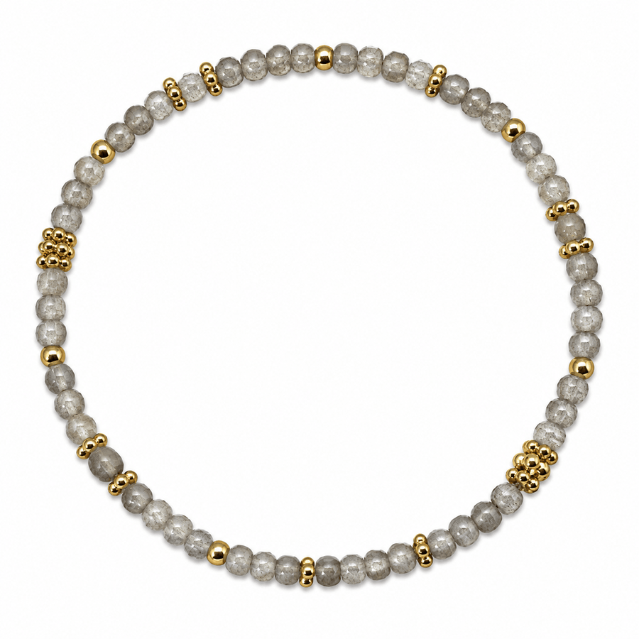Mala Armband aus facettiertem Labradorit und vergoldeten Silberperlen - Atelier Tibet